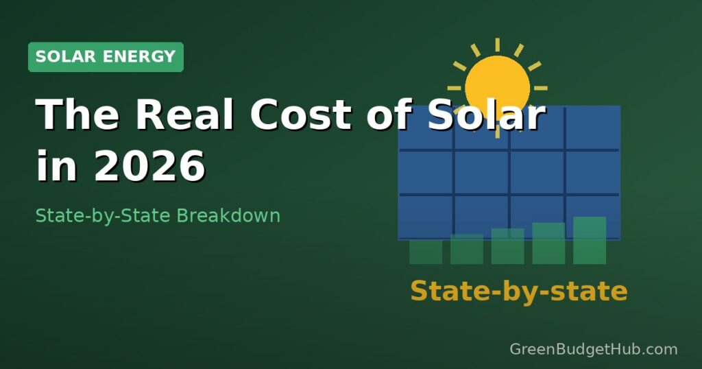 Solar panels on a house with state map — real cost of solar by state 2026