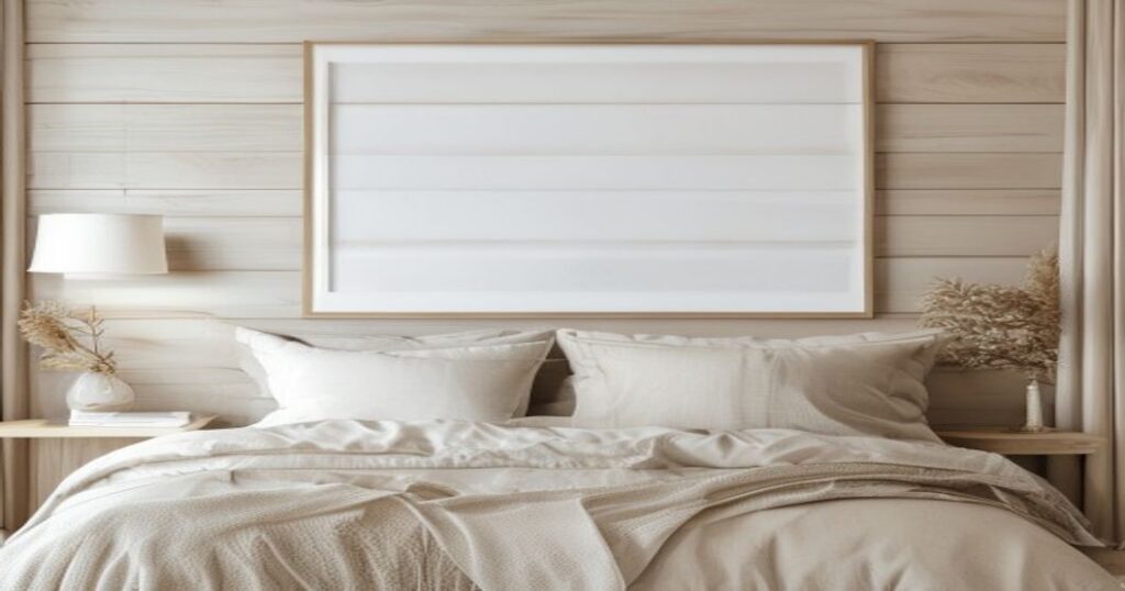 DIY white shiplap wall paneling on accent wall, cozy modern interior