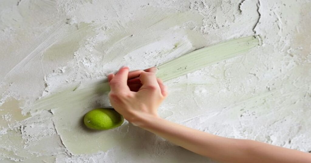 Limewash brush stroke on interior wall close-up
